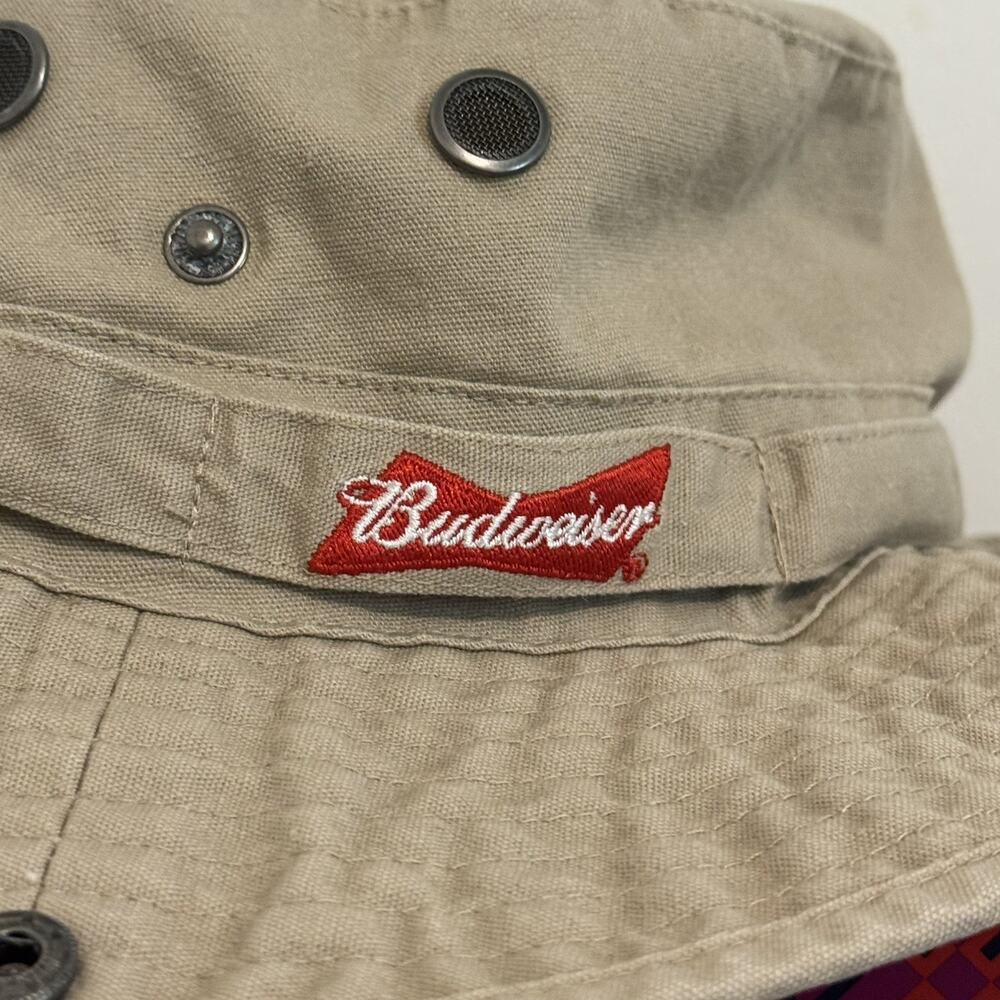 Vintage Budweiser Bucket Hat Fishing/Beach Snaps Vented Boonie Hat Khaki